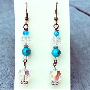 NEW Artisan handmade in Lancaster PA long drop blue Crystal  earrings